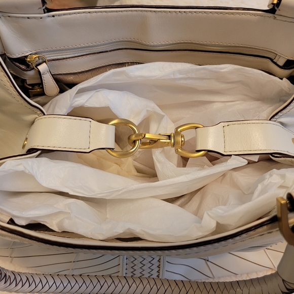 Cole Haan Cream Leather Woven Satchel - Picture 5 of 11